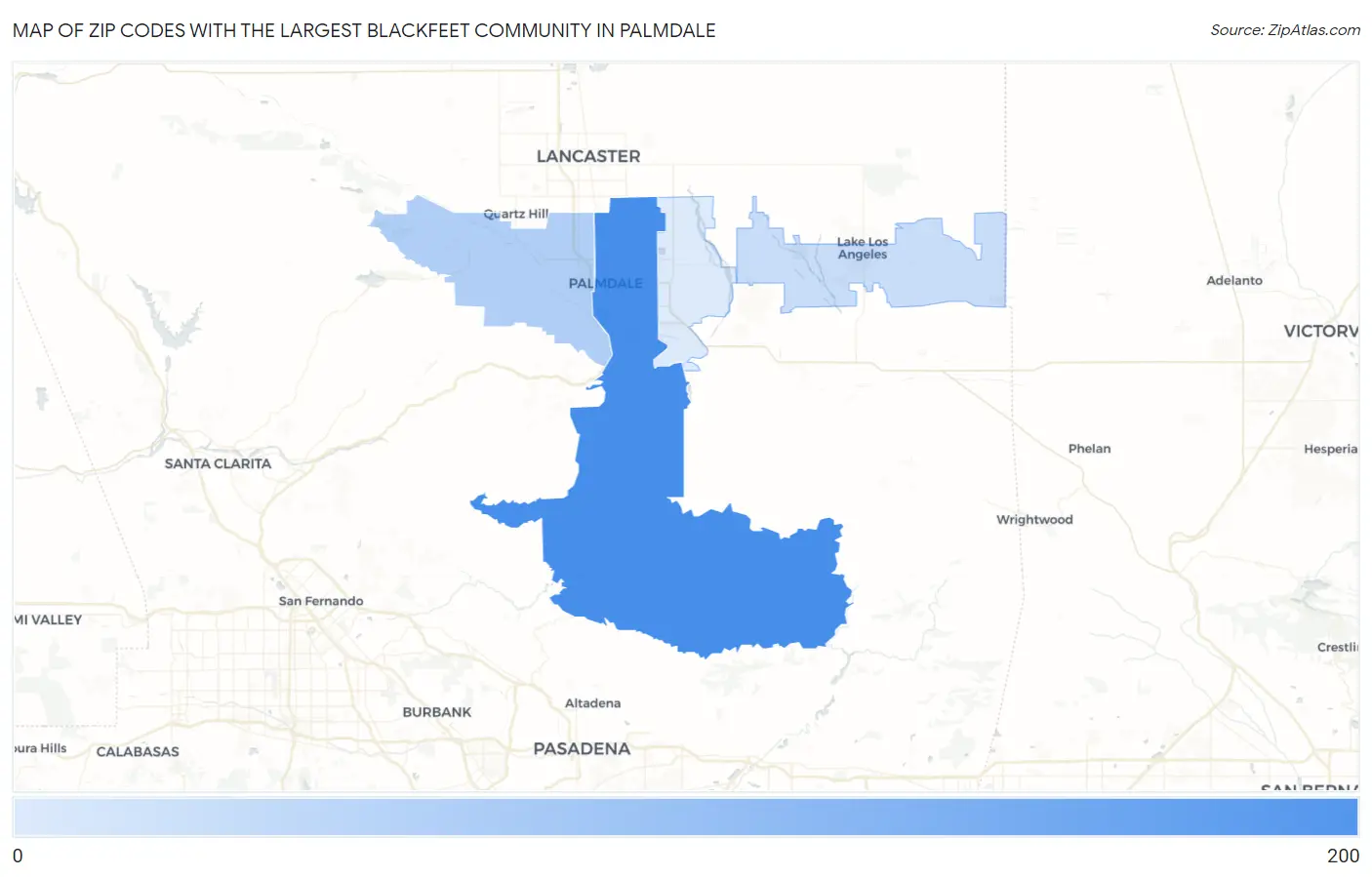 Zip Codes with the Largest Blackfeet Community in Palmdale Map