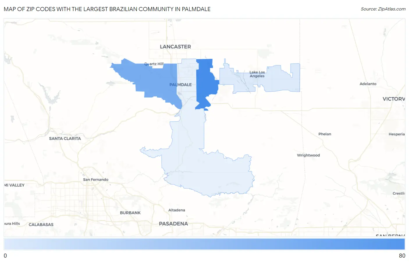 Zip Codes with the Largest Brazilian Community in Palmdale Map