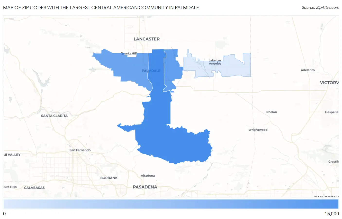 Zip Codes with the Largest Central American Community in Palmdale Map