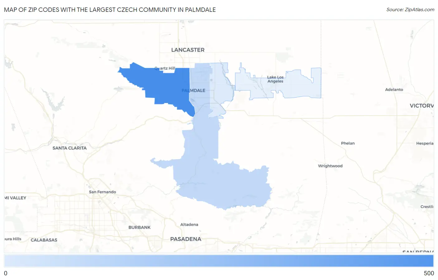 Zip Codes with the Largest Czech Community in Palmdale Map