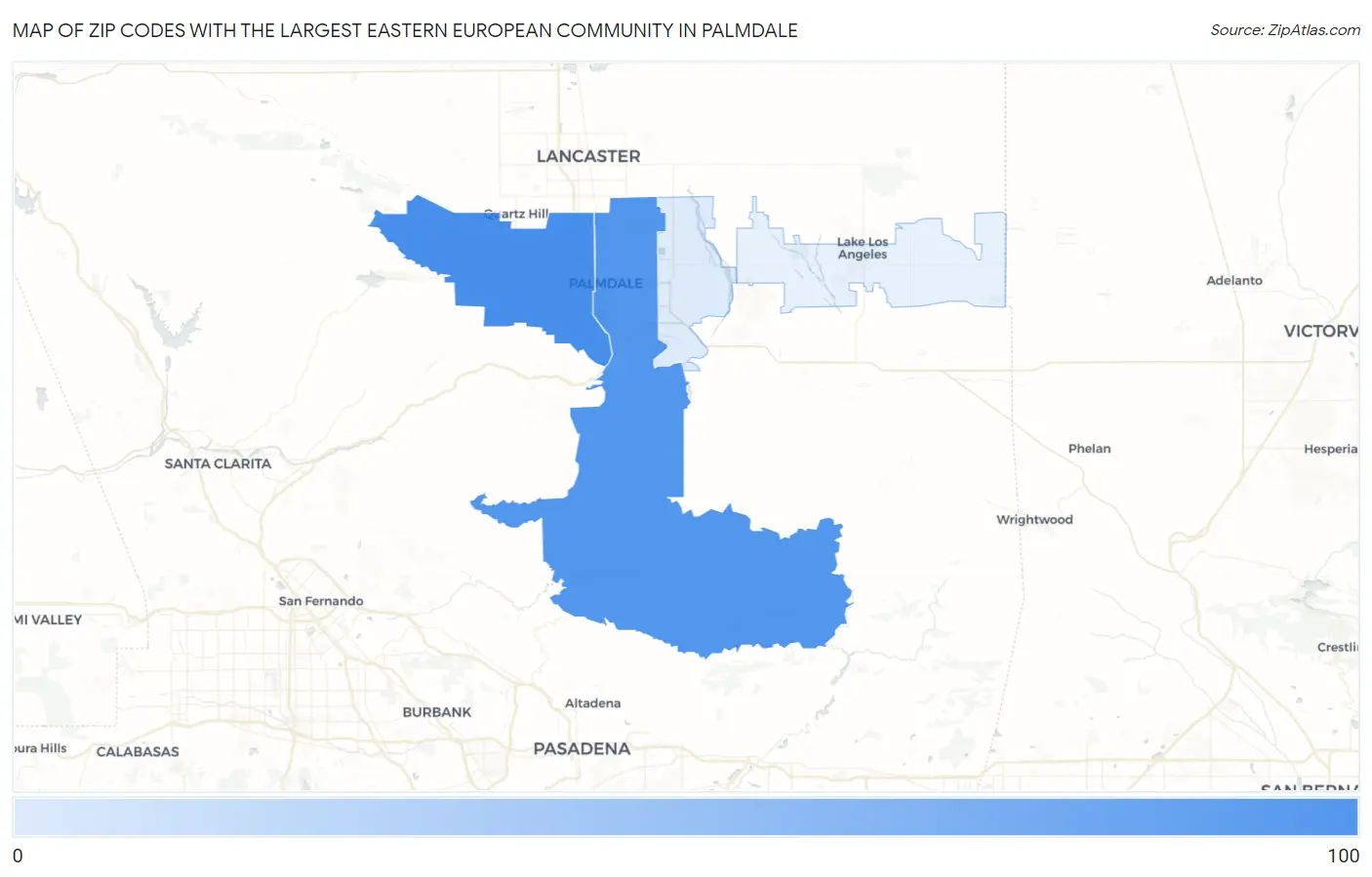 Zip Codes with the Largest Eastern European Community in Palmdale Map