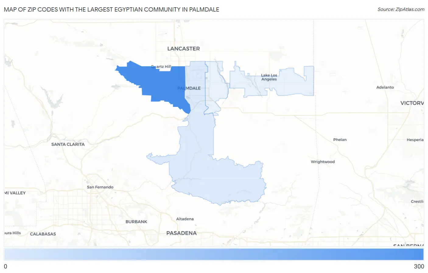 Zip Codes with the Largest Egyptian Community in Palmdale Map
