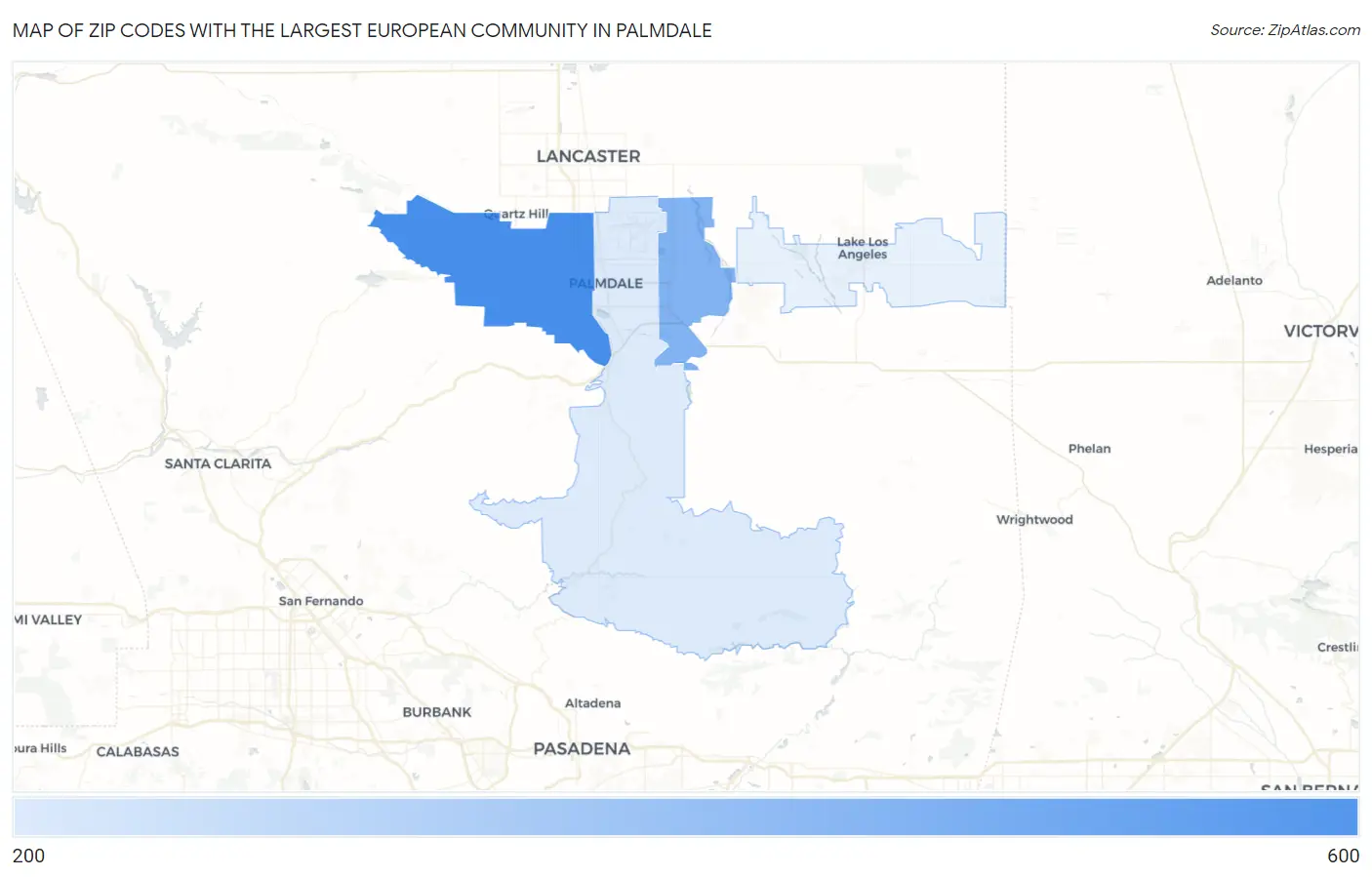Zip Codes with the Largest European Community in Palmdale Map