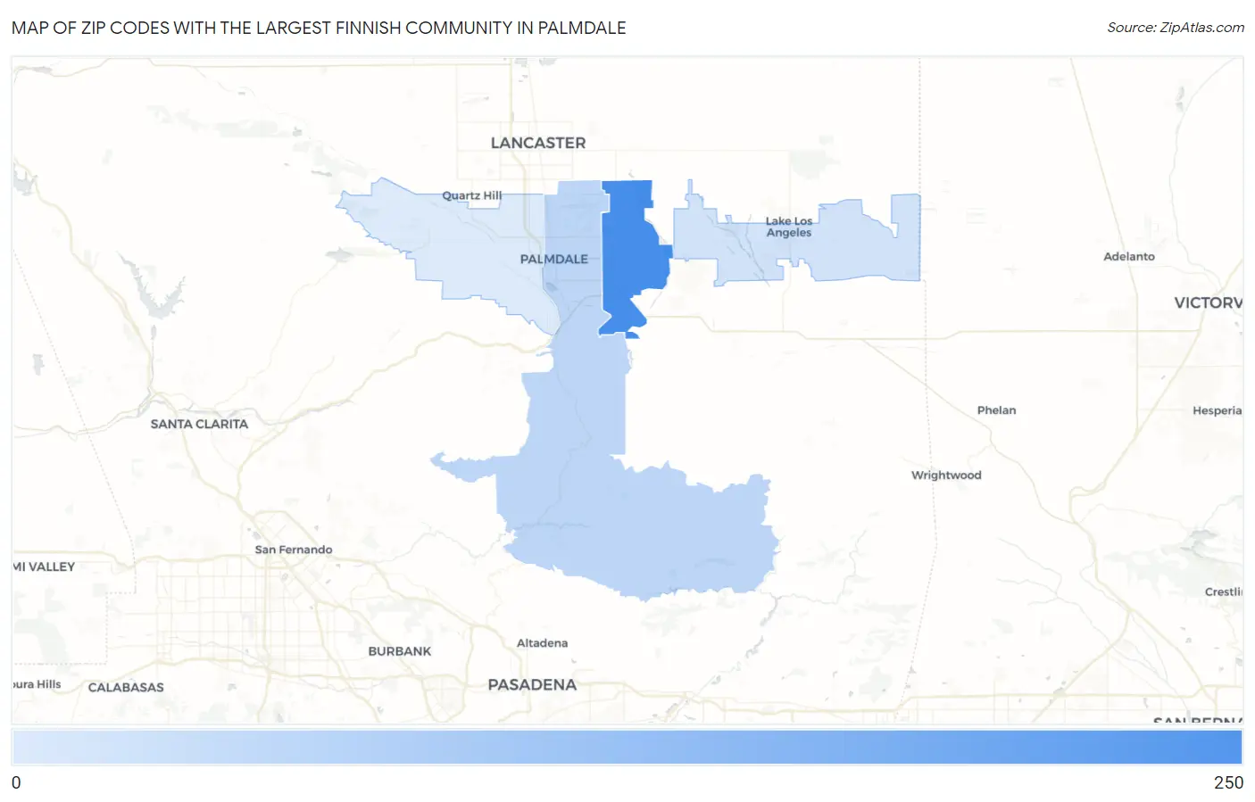Zip Codes with the Largest Finnish Community in Palmdale Map