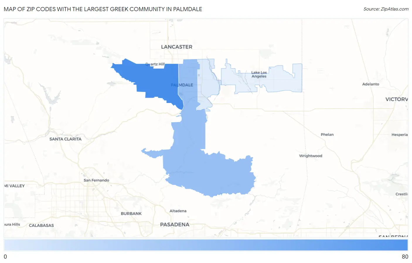 Zip Codes with the Largest Greek Community in Palmdale Map
