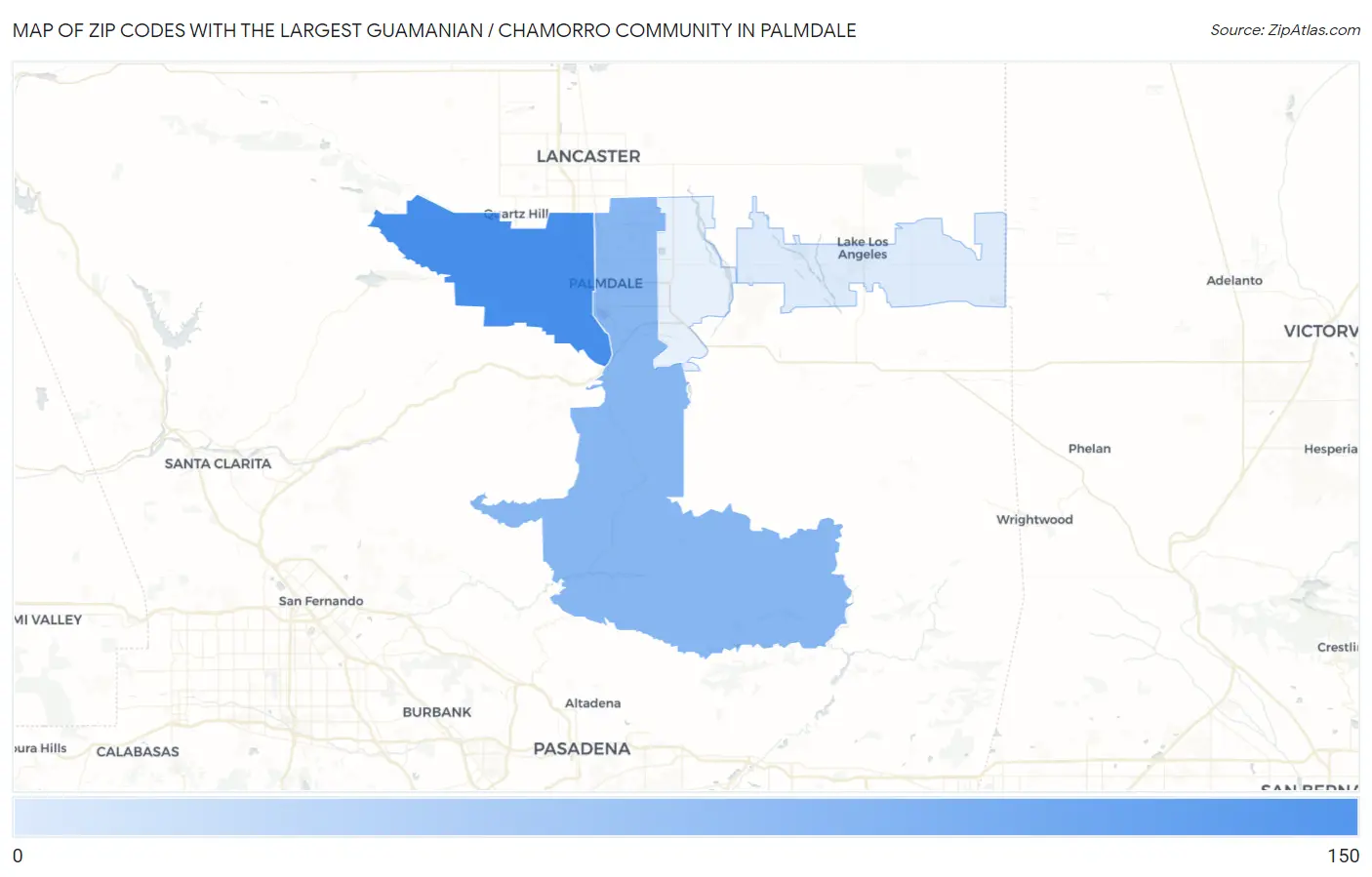 Zip Codes with the Largest Guamanian / Chamorro Community in Palmdale Map