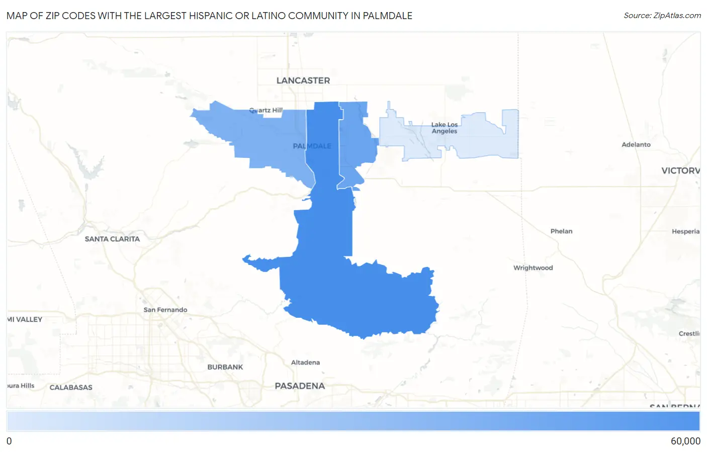 Zip Codes with the Largest Hispanic or Latino Community in Palmdale Map