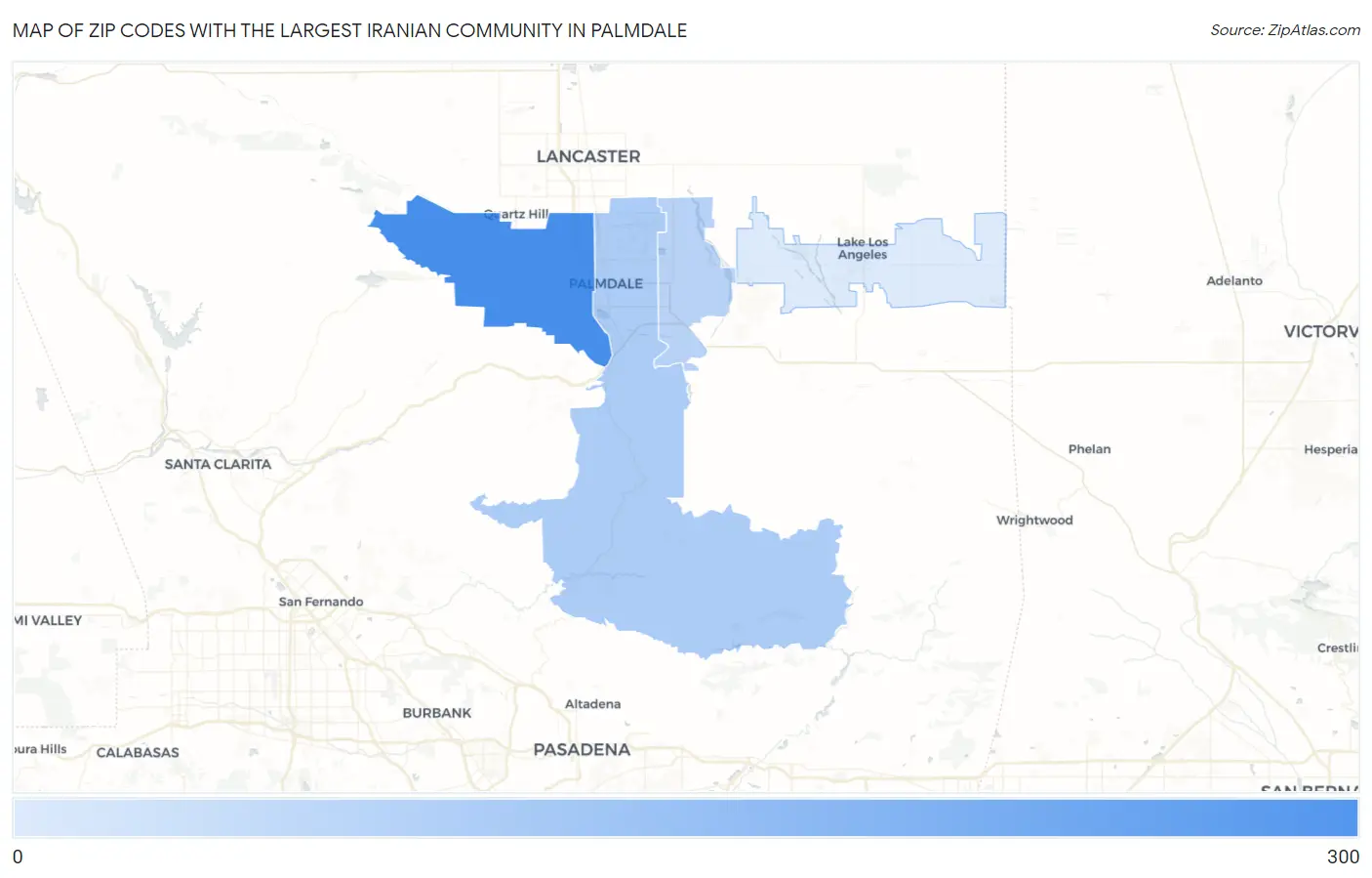 Zip Codes with the Largest Iranian Community in Palmdale Map