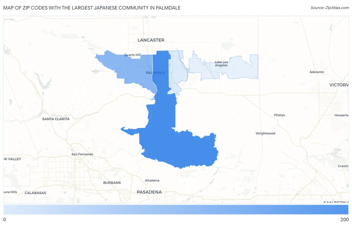 Zip Codes with the Largest Japanese Community in Palmdale Map