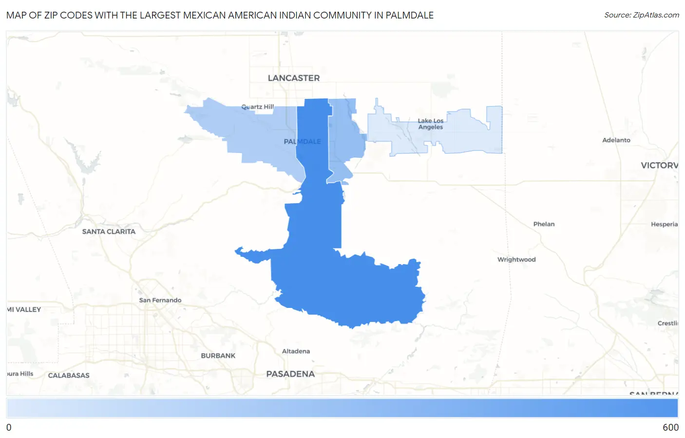 Zip Codes with the Largest Mexican American Indian Community in Palmdale Map