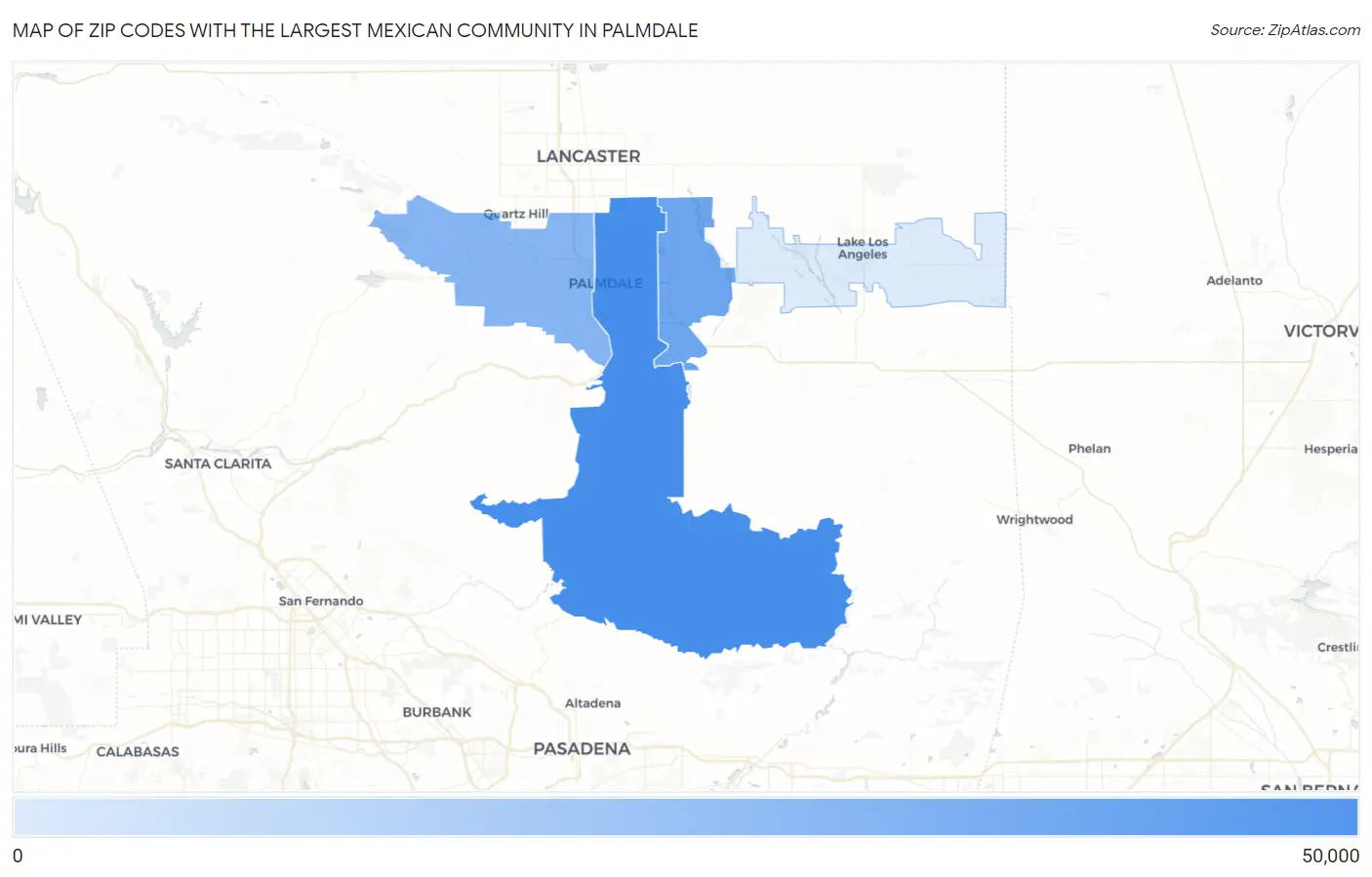 Zip Codes with the Largest Mexican Community in Palmdale Map