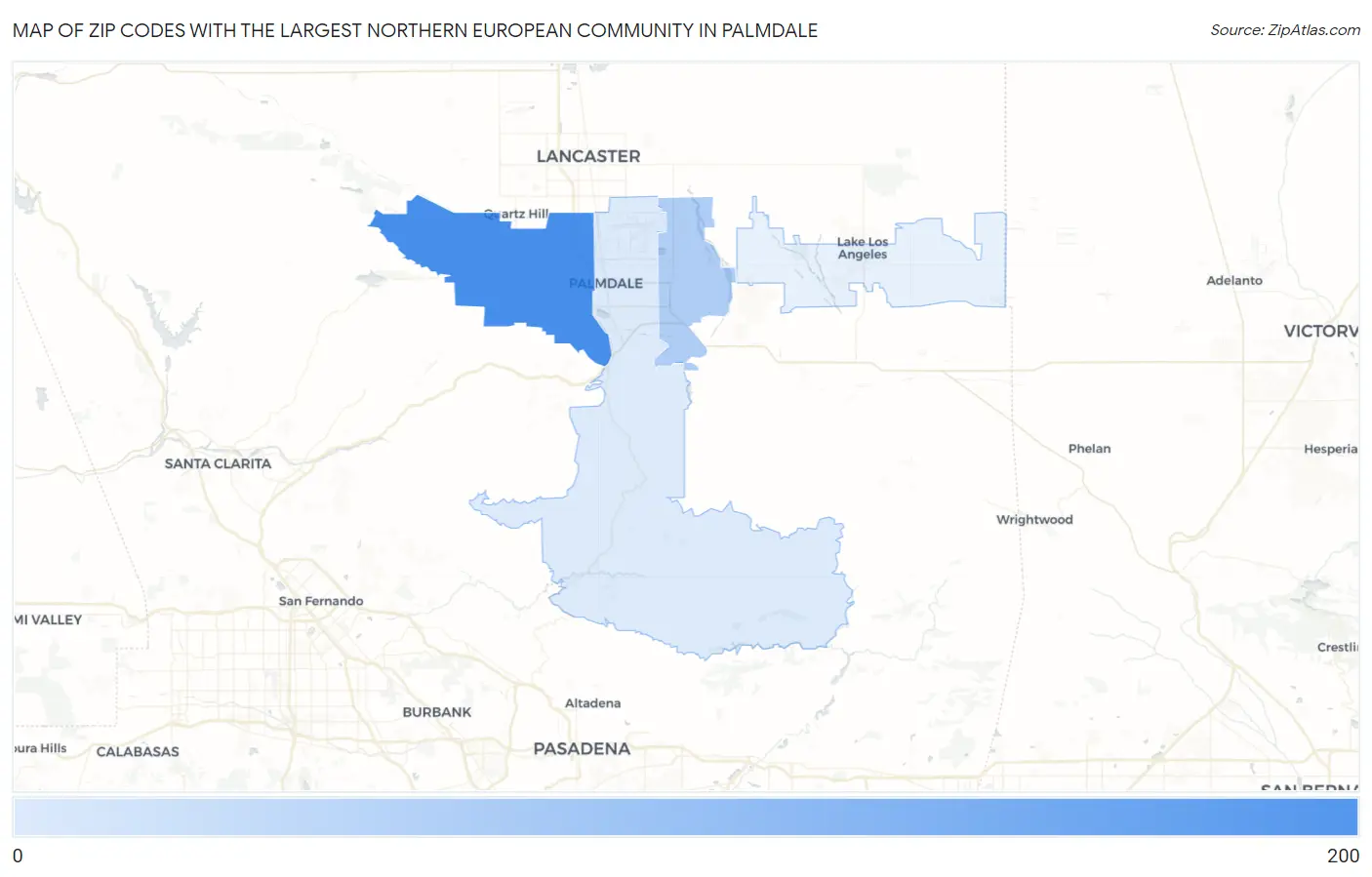 Zip Codes with the Largest Northern European Community in Palmdale Map