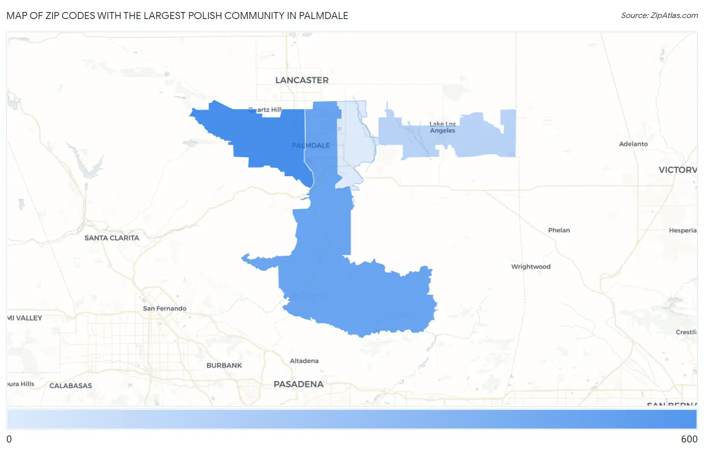 Zip Codes with the Largest Polish Community in Palmdale Map