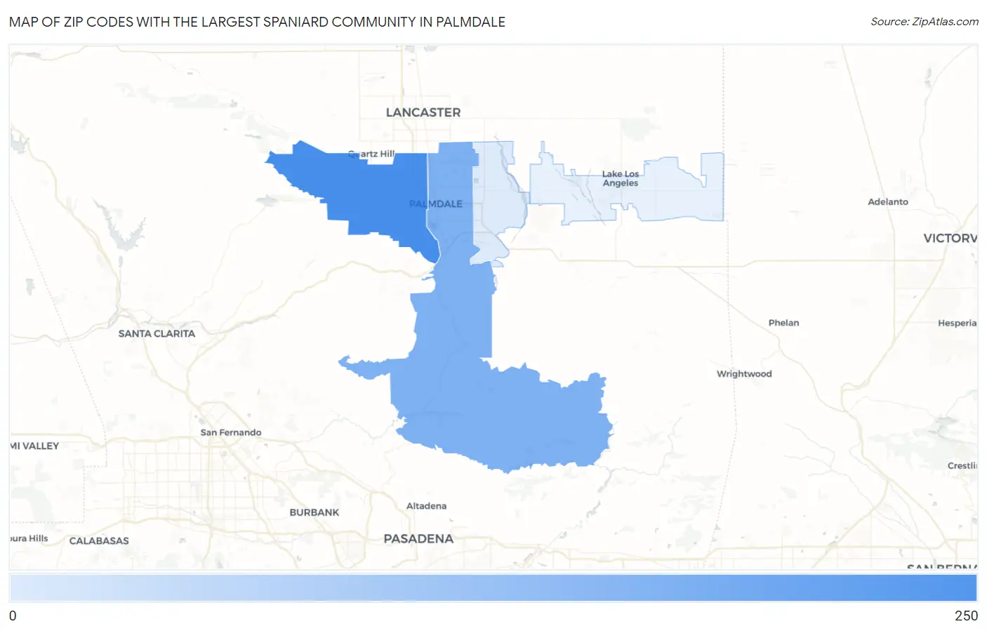 Zip Codes with the Largest Spaniard Community in Palmdale Map