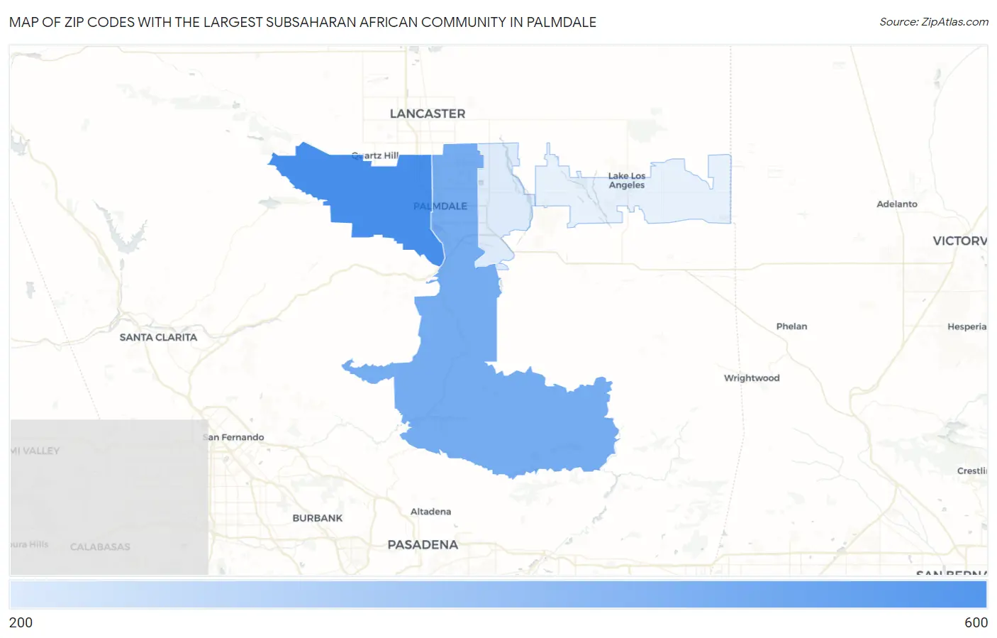 Zip Codes with the Largest Subsaharan African Community in Palmdale Map