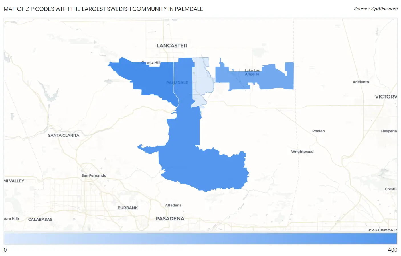 Zip Codes with the Largest Swedish Community in Palmdale Map