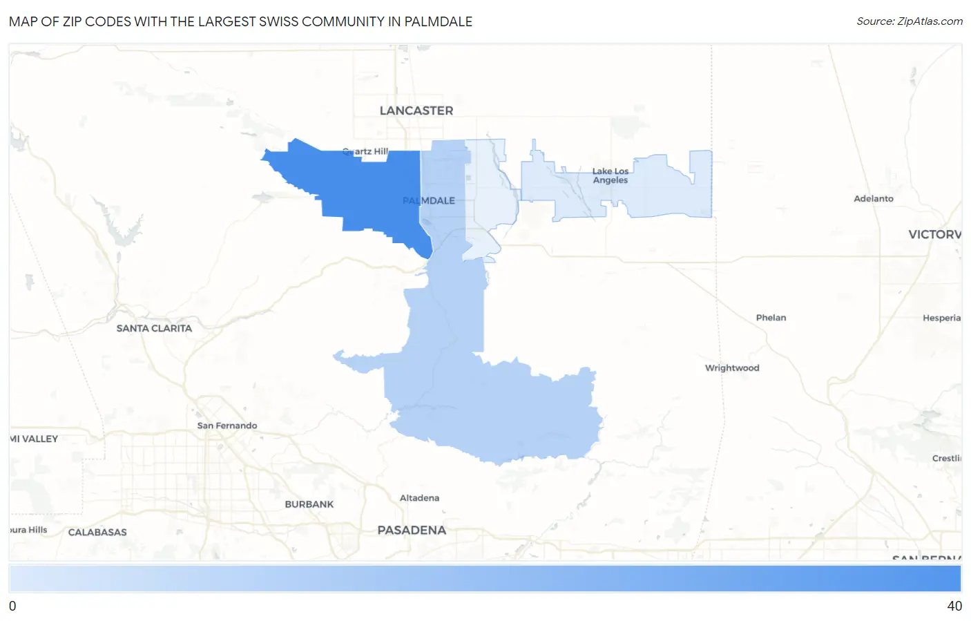 Zip Codes with the Largest Swiss Community in Palmdale Map