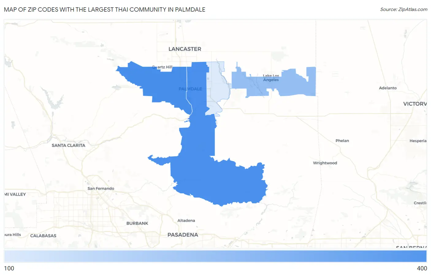Zip Codes with the Largest Thai Community in Palmdale Map