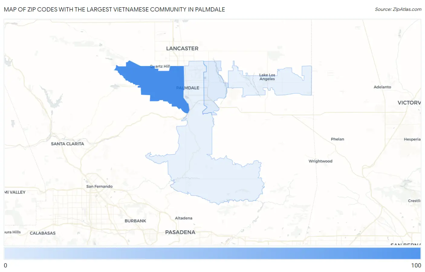 Zip Codes with the Largest Vietnamese Community in Palmdale Map