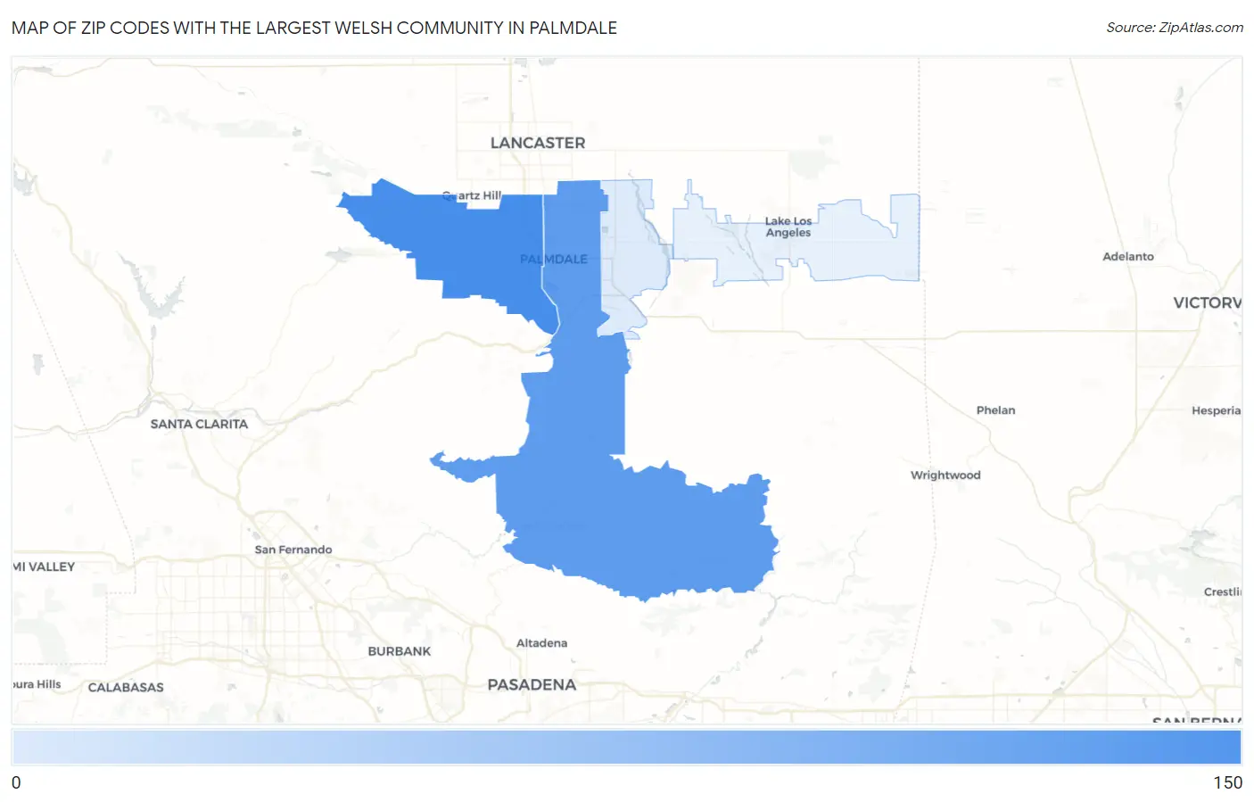 Zip Codes with the Largest Welsh Community in Palmdale Map