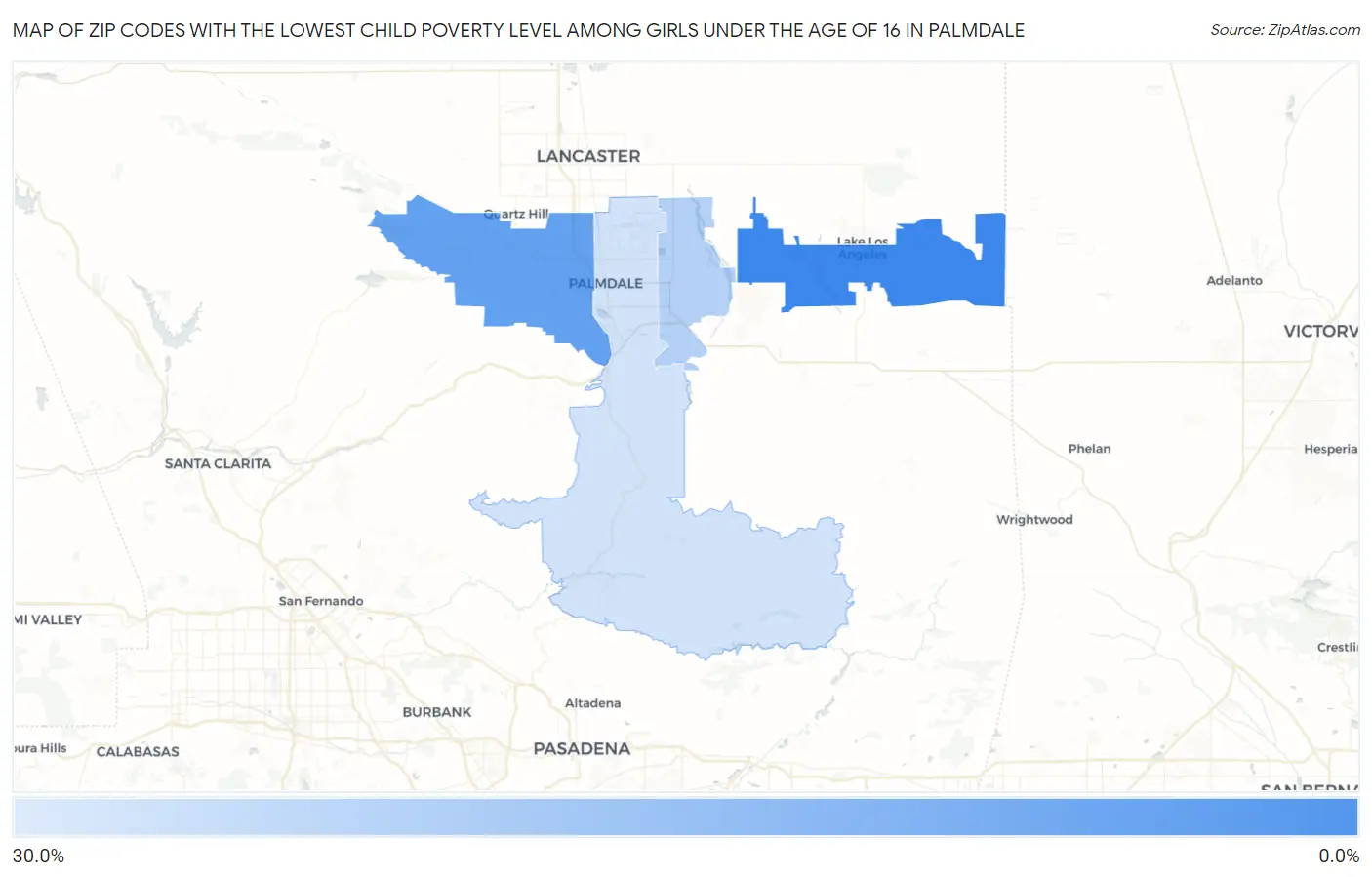 Zip Codes with the Lowest Child Poverty Level Among Girls Under the Age of 16 in Palmdale Map