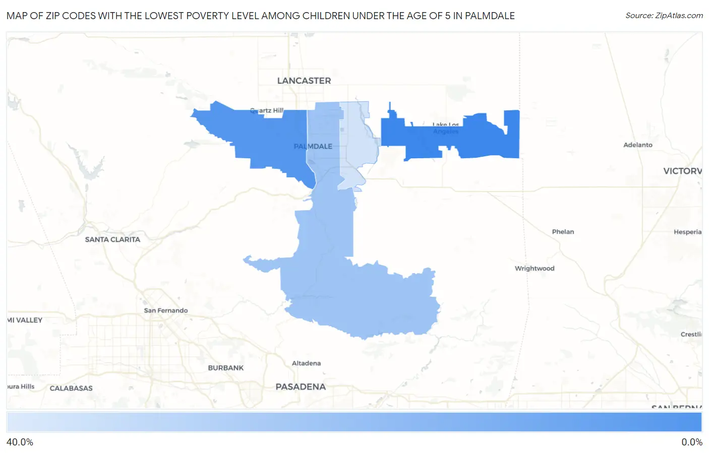 Zip Codes with the Lowest Poverty Level Among Children Under the Age of 5 in Palmdale Map