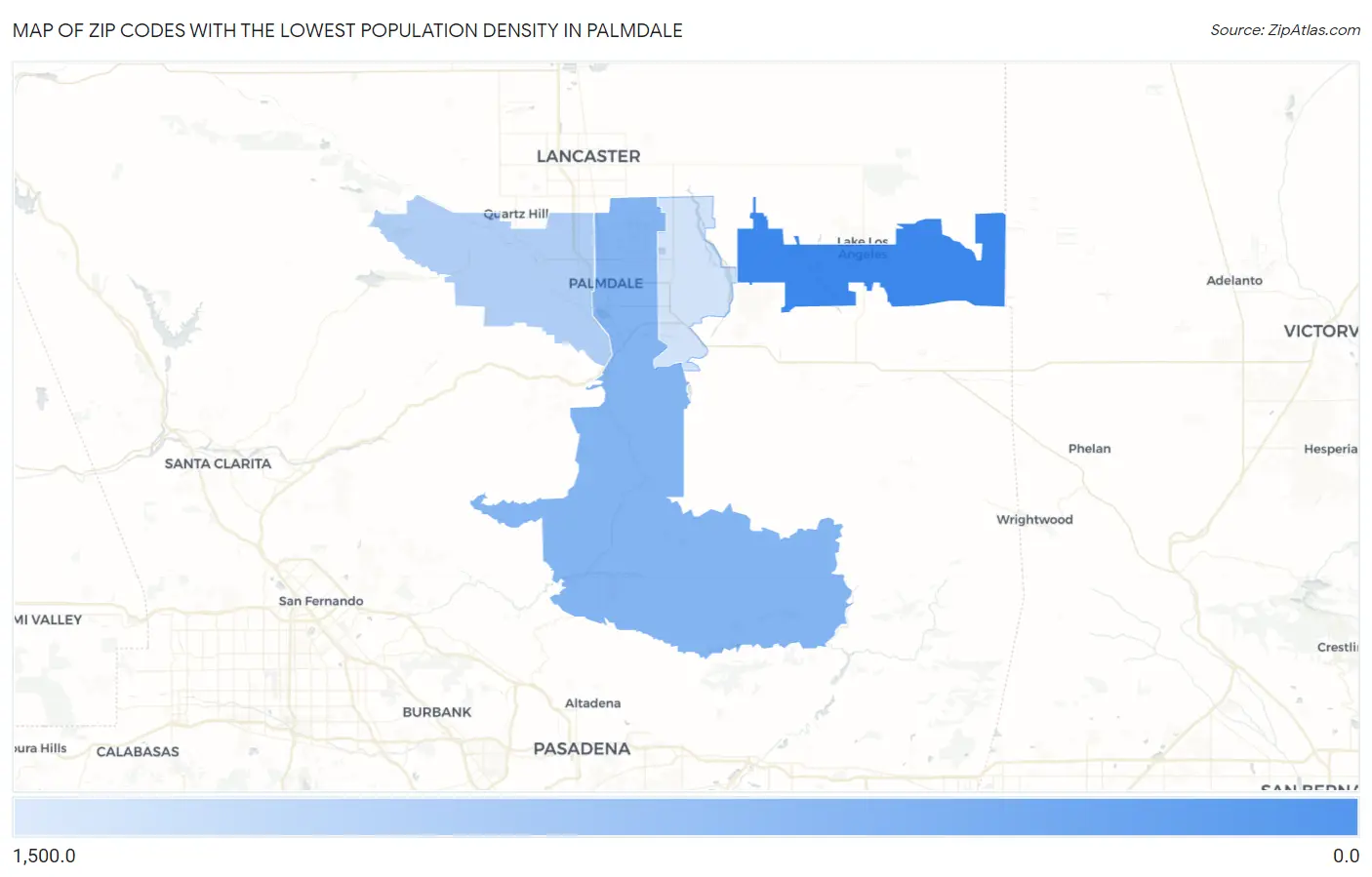 Zip Codes with the Lowest Population Density in Palmdale Map