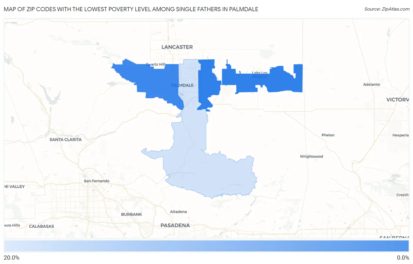 Zip Codes with the Lowest Poverty Level Among Single Fathers in Palmdale Map
