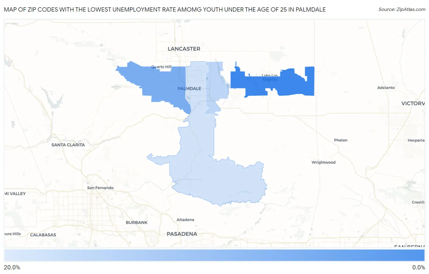 Zip Codes with the Lowest Unemployment Rate Amomg Youth Under the Age of 25 in Palmdale Map