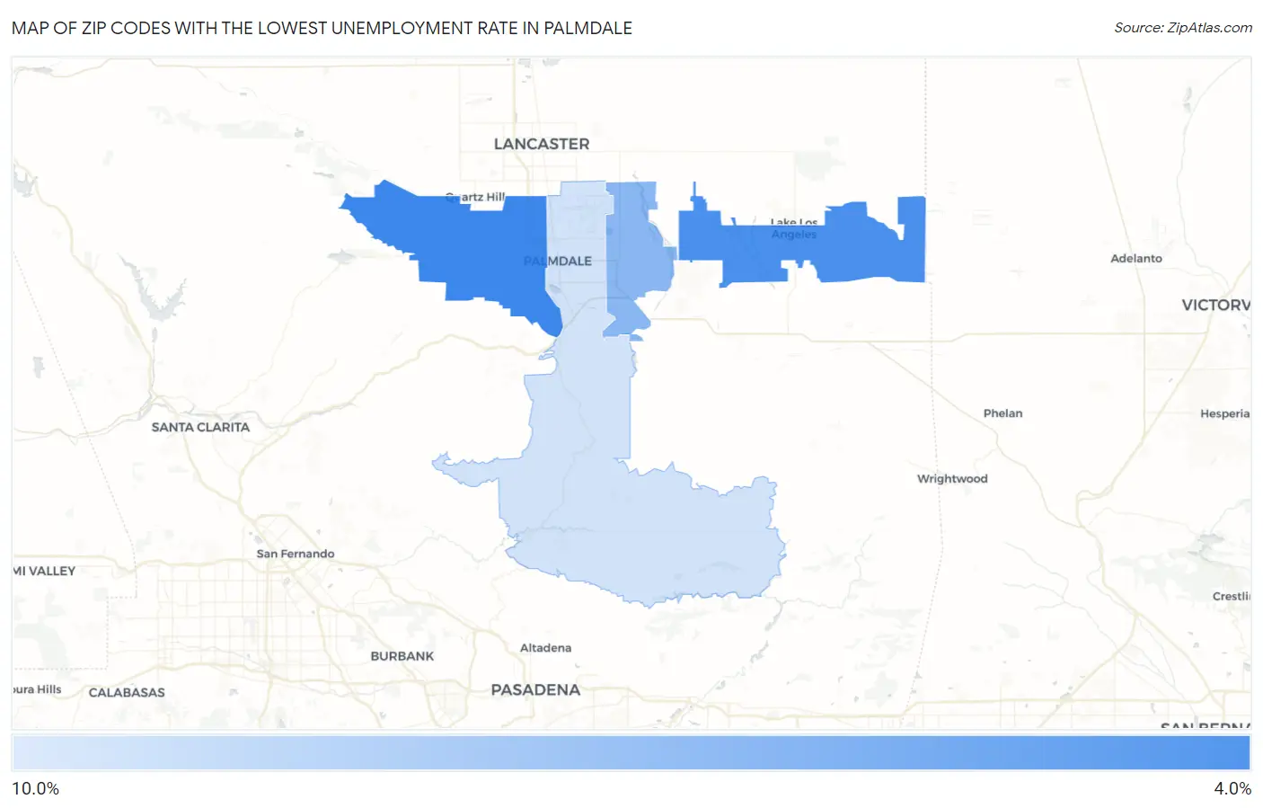 Zip Codes with the Lowest Unemployment Rate in Palmdale Map
