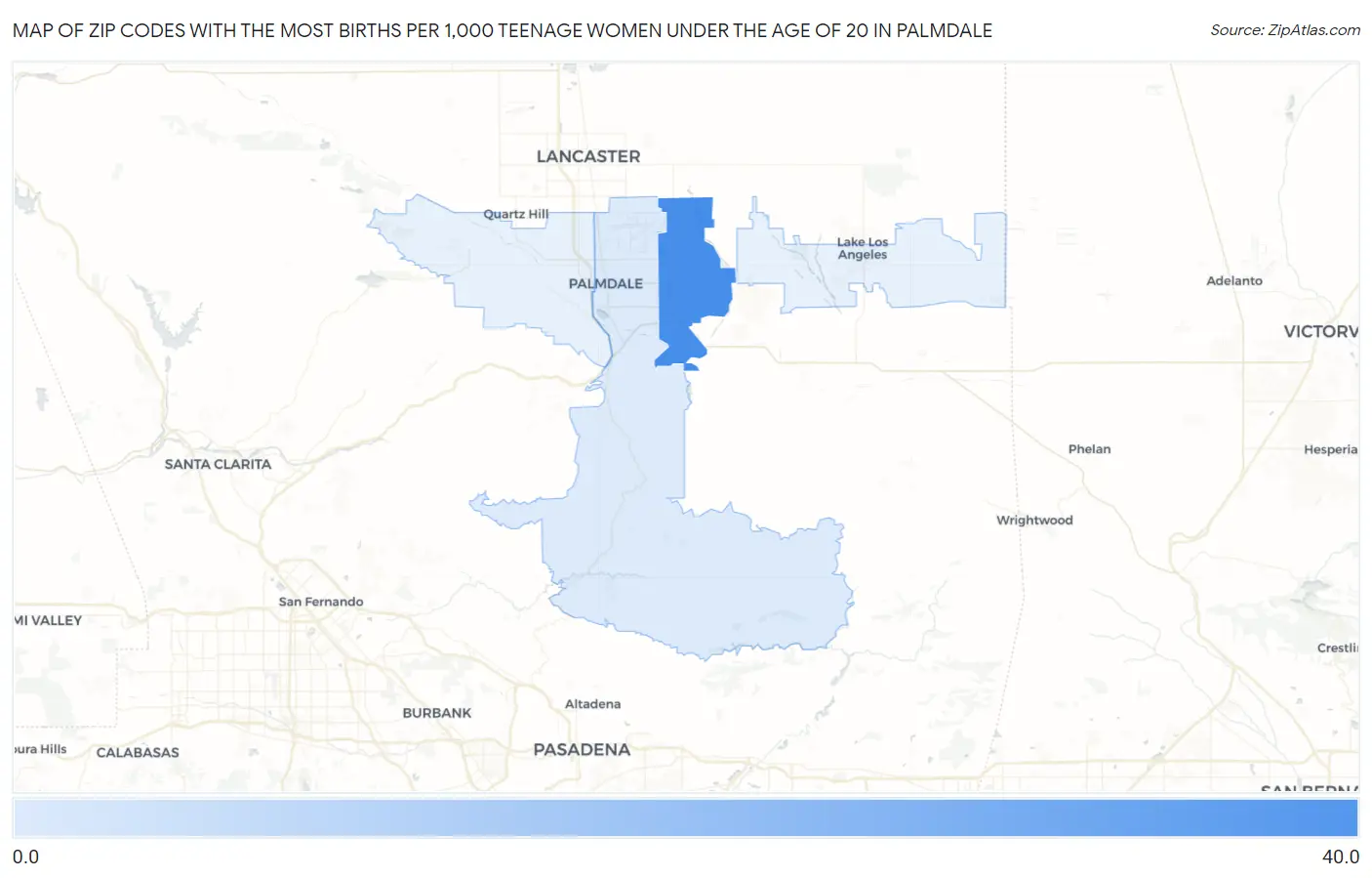 Zip Codes with the Most Births per 1,000 Teenage Women Under the Age of 20 in Palmdale Map