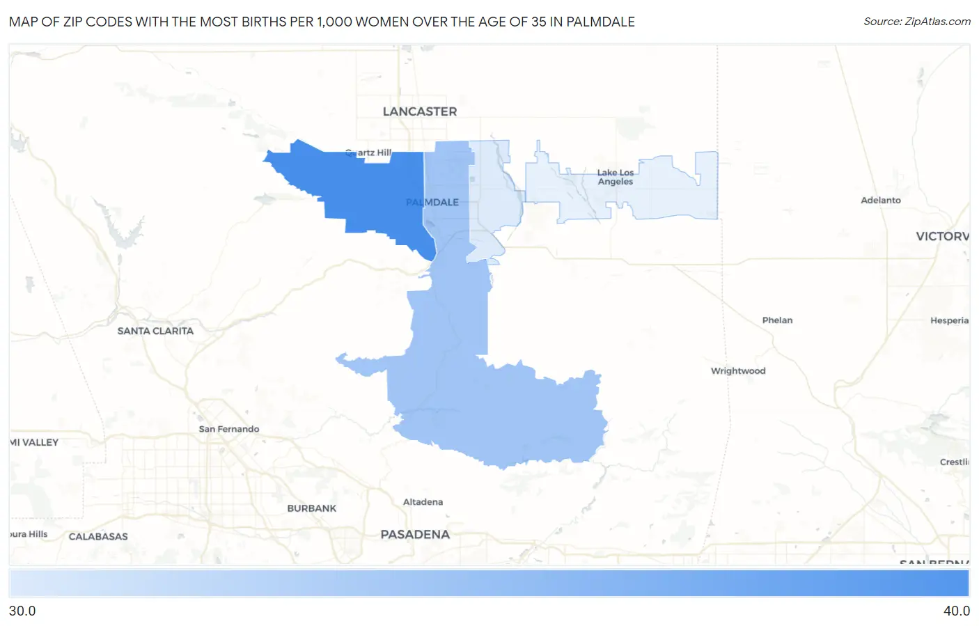 Zip Codes with the Most Births per 1,000 Women Over the Age of 35 in Palmdale Map