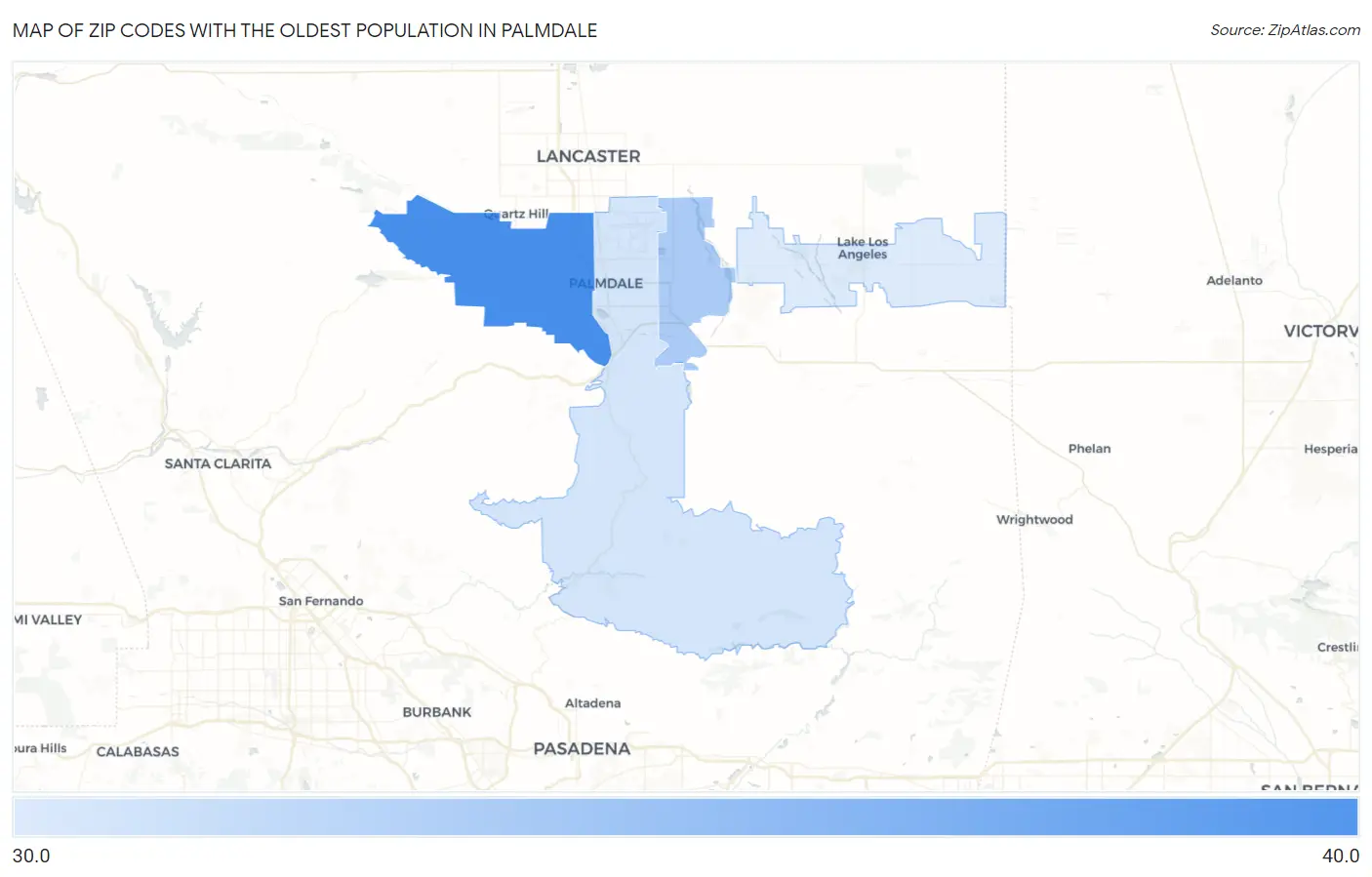 Zip Codes with the Oldest Population in Palmdale Map