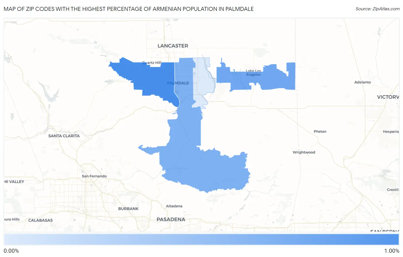 Zip Codes with the Highest Percentage of Armenian Population in Palmdale Map