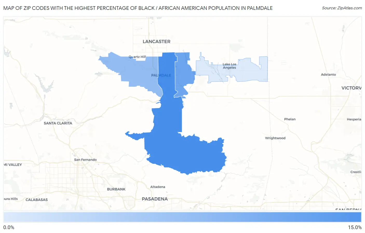 Zip Codes with the Highest Percentage of Black / African American Population in Palmdale Map