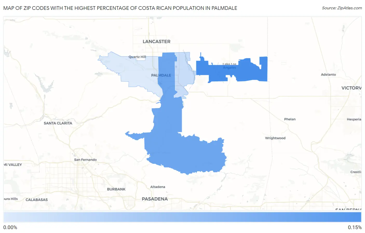 Zip Codes with the Highest Percentage of Costa Rican Population in Palmdale Map