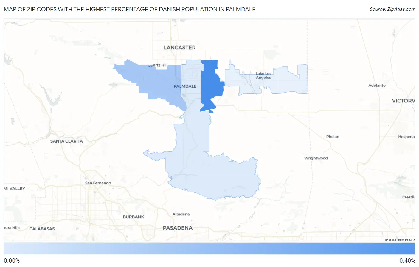 Zip Codes with the Highest Percentage of Danish Population in Palmdale Map