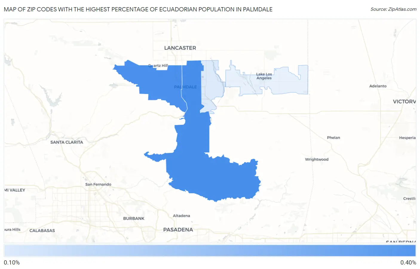 Zip Codes with the Highest Percentage of Ecuadorian Population in Palmdale Map