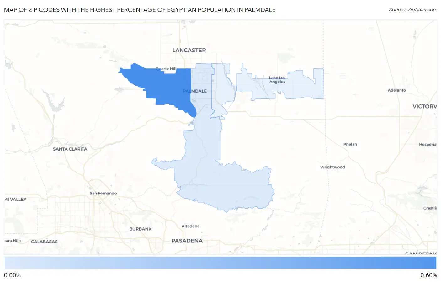 Zip Codes with the Highest Percentage of Egyptian Population in Palmdale Map