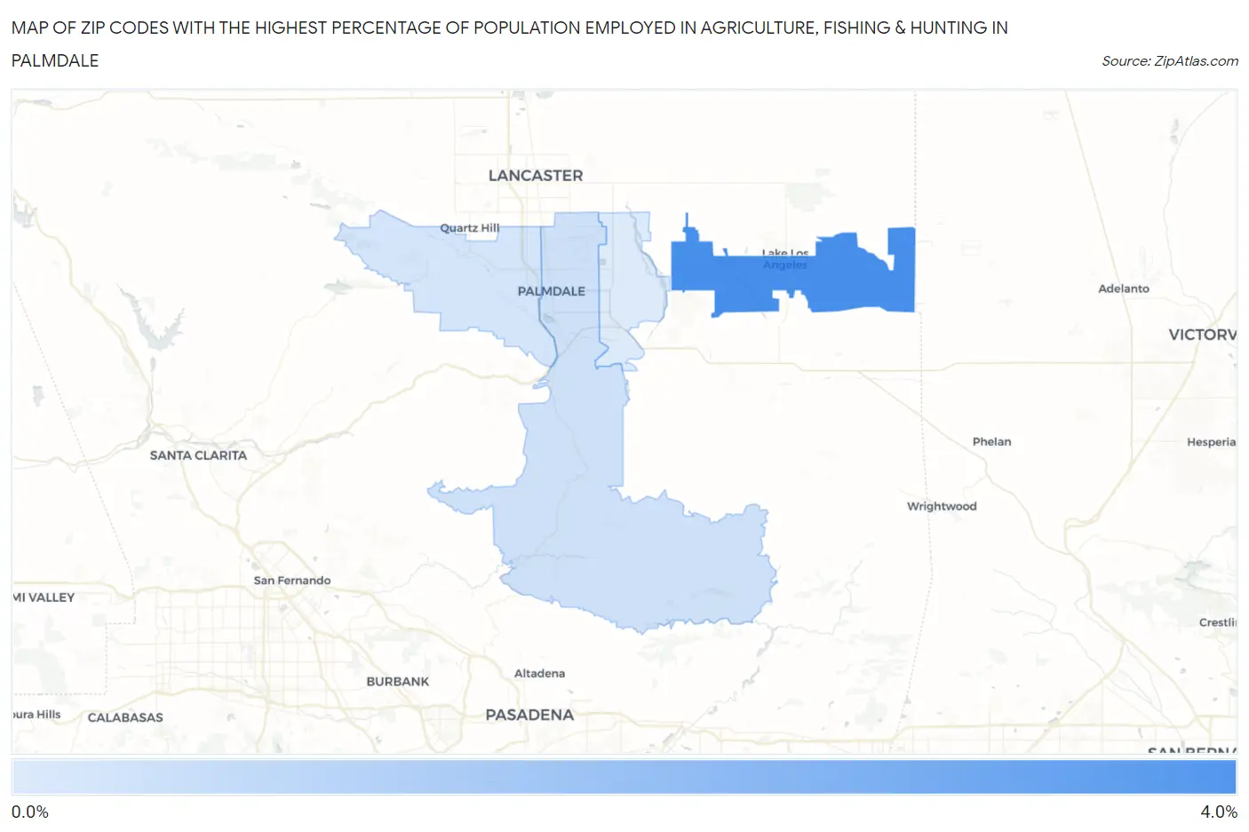 Zip Codes with the Highest Percentage of Population Employed in Agriculture, Fishing & Hunting in Palmdale Map