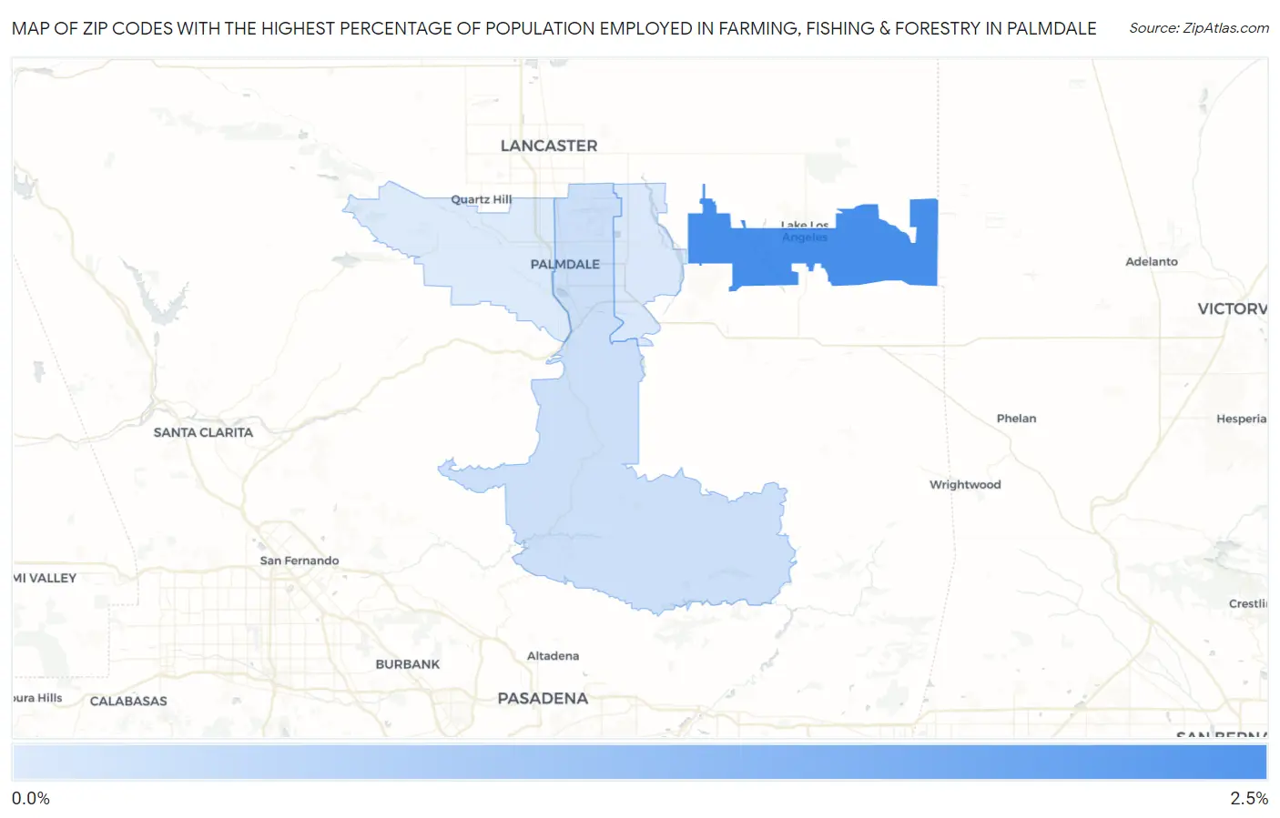 Zip Codes with the Highest Percentage of Population Employed in Farming, Fishing & Forestry in Palmdale Map