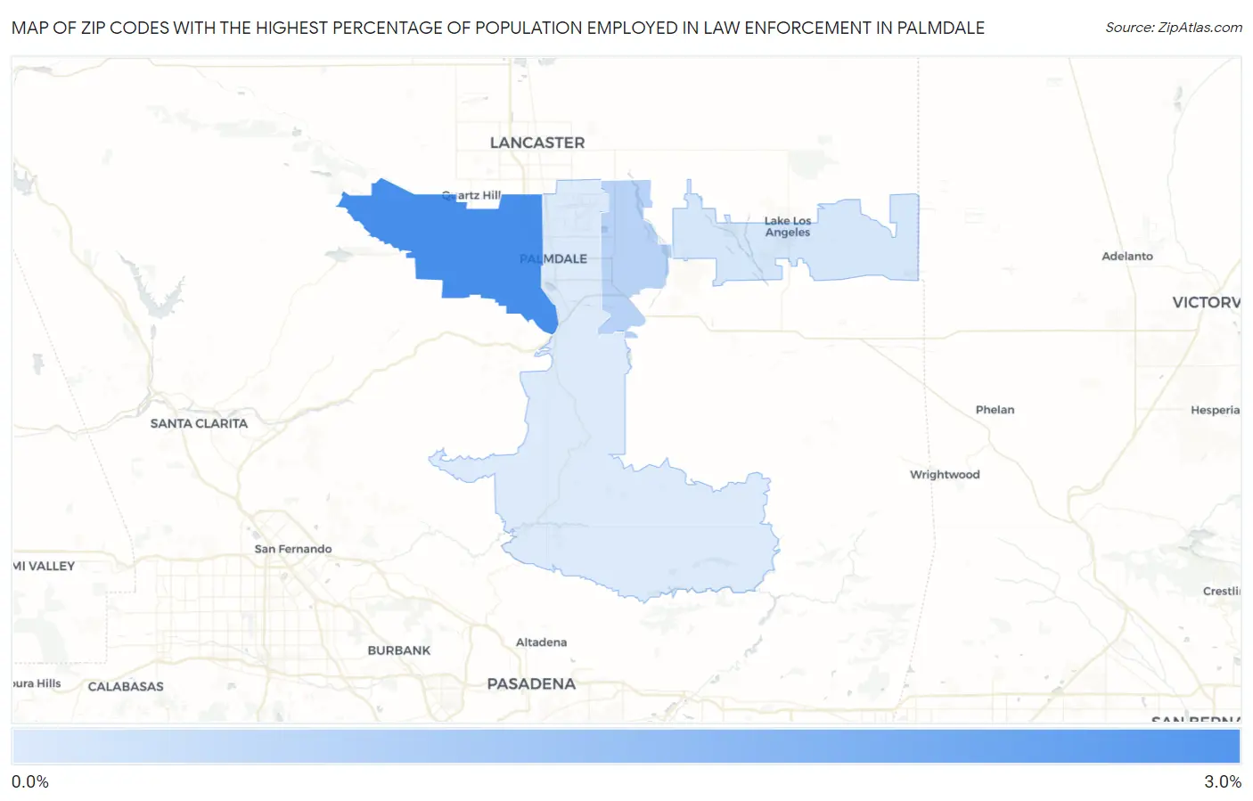 Zip Codes with the Highest Percentage of Population Employed in Law Enforcement in Palmdale Map