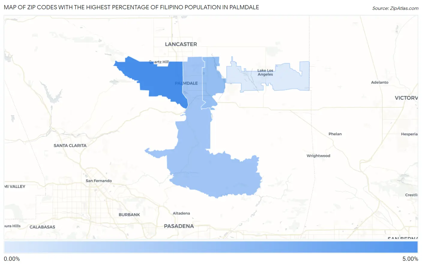 Zip Codes with the Highest Percentage of Filipino Population in Palmdale Map