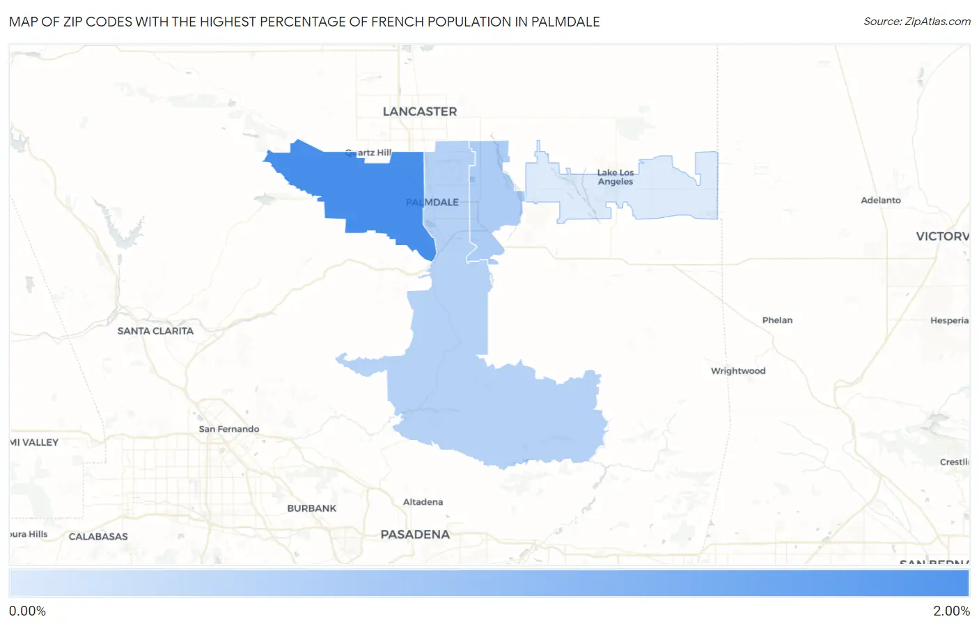 Zip Codes with the Highest Percentage of French Population in Palmdale Map