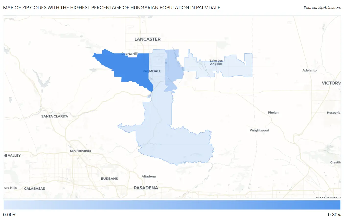 Zip Codes with the Highest Percentage of Hungarian Population in Palmdale Map