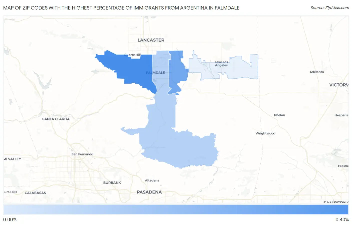Zip Codes with the Highest Percentage of Immigrants from Argentina in Palmdale Map