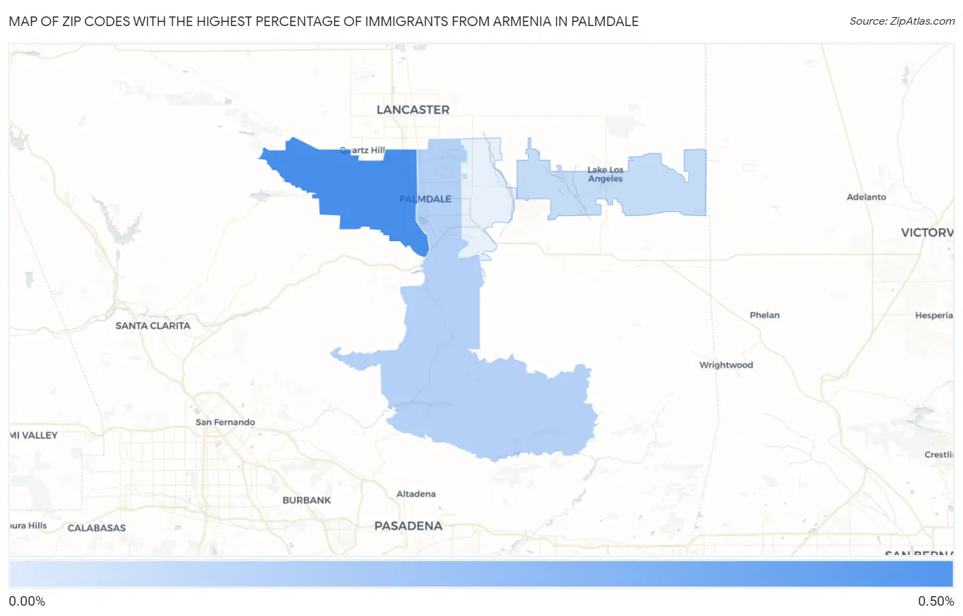 Zip Codes with the Highest Percentage of Immigrants from Armenia in Palmdale Map