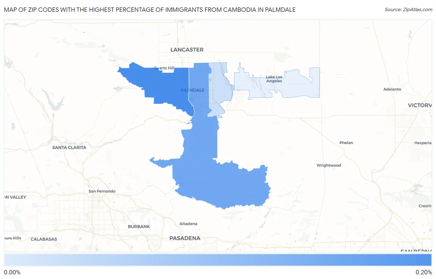 Zip Codes with the Highest Percentage of Immigrants from Cambodia in Palmdale Map