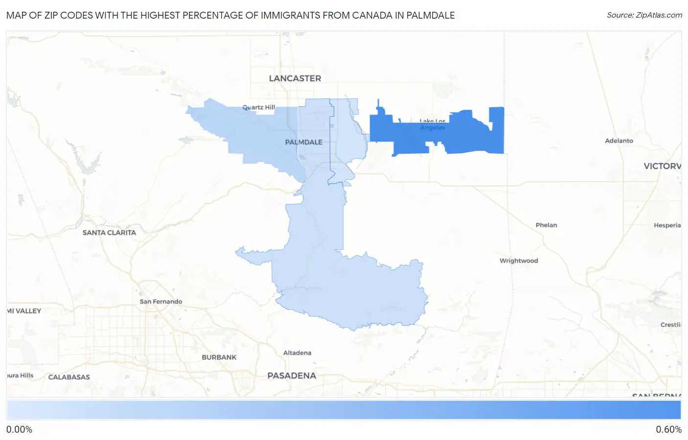Zip Codes with the Highest Percentage of Immigrants from Canada in Palmdale Map