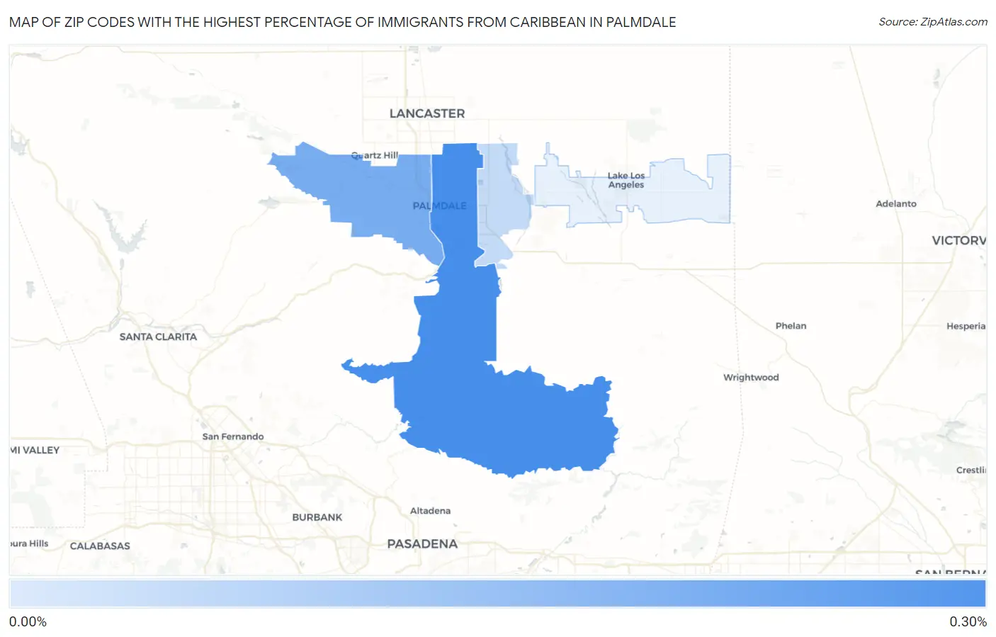 Zip Codes with the Highest Percentage of Immigrants from Caribbean in Palmdale Map